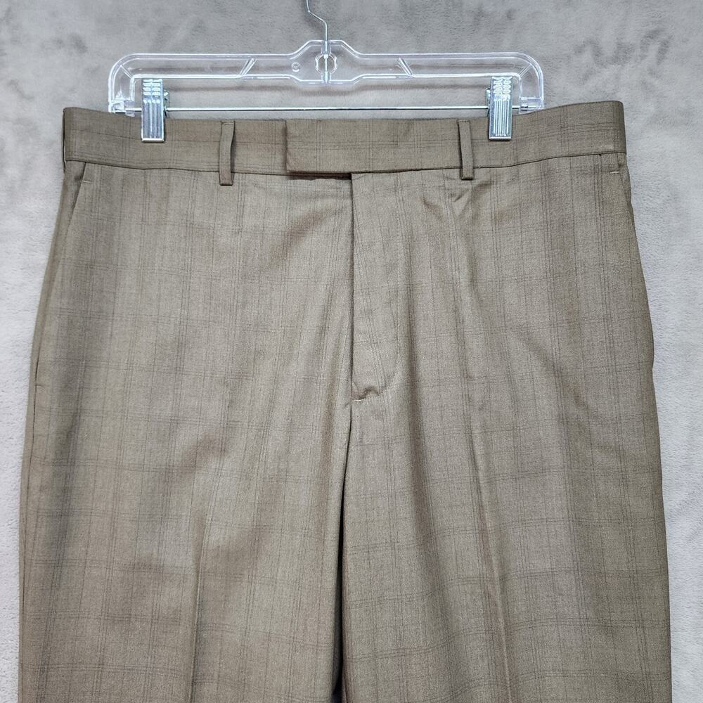 Axist Men 34x29 Brown Check Flat Front Dress Pants Straight Leg Career Office - Picture 4 of 13